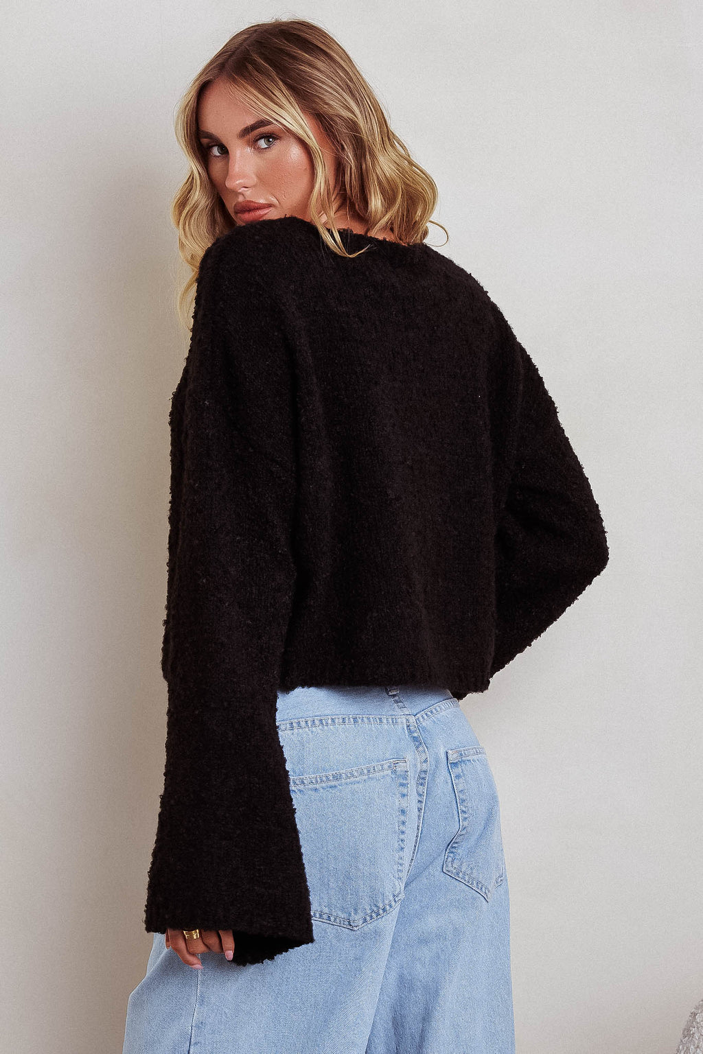 Strasbourg Flared Cuff Drop Shoulder Sweater Black by Selfie Leslie Australia