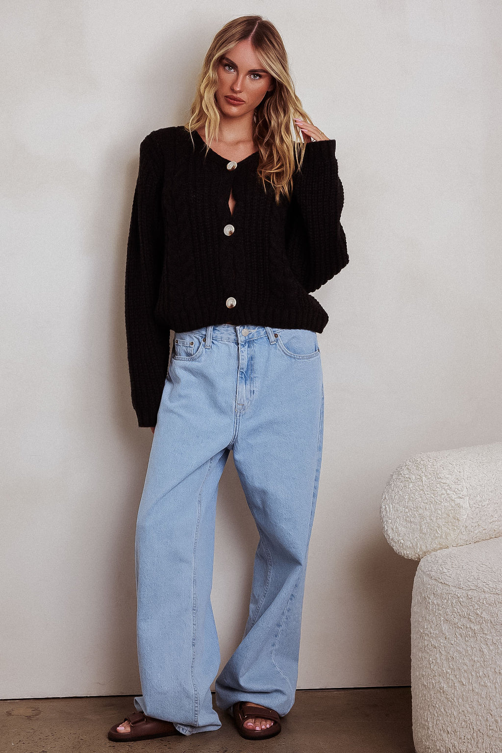 Prime Time Cable Knit Cardigan Black by Selfie Leslie Australia