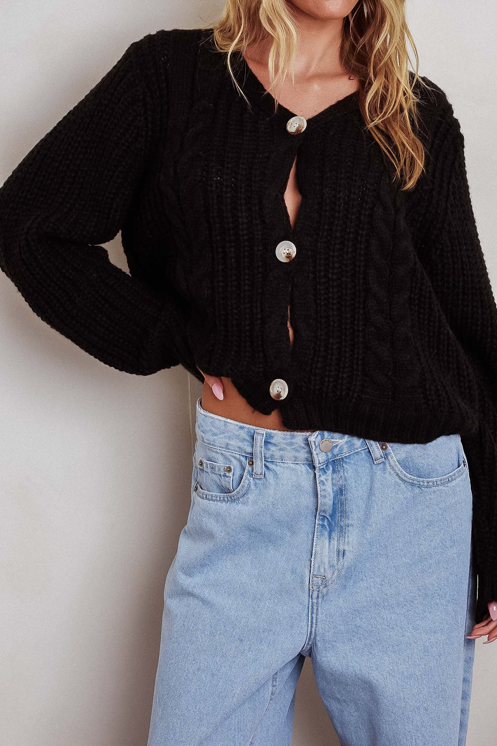 Prime Time Cable Knit Cardigan Black by Selfie Leslie Australia