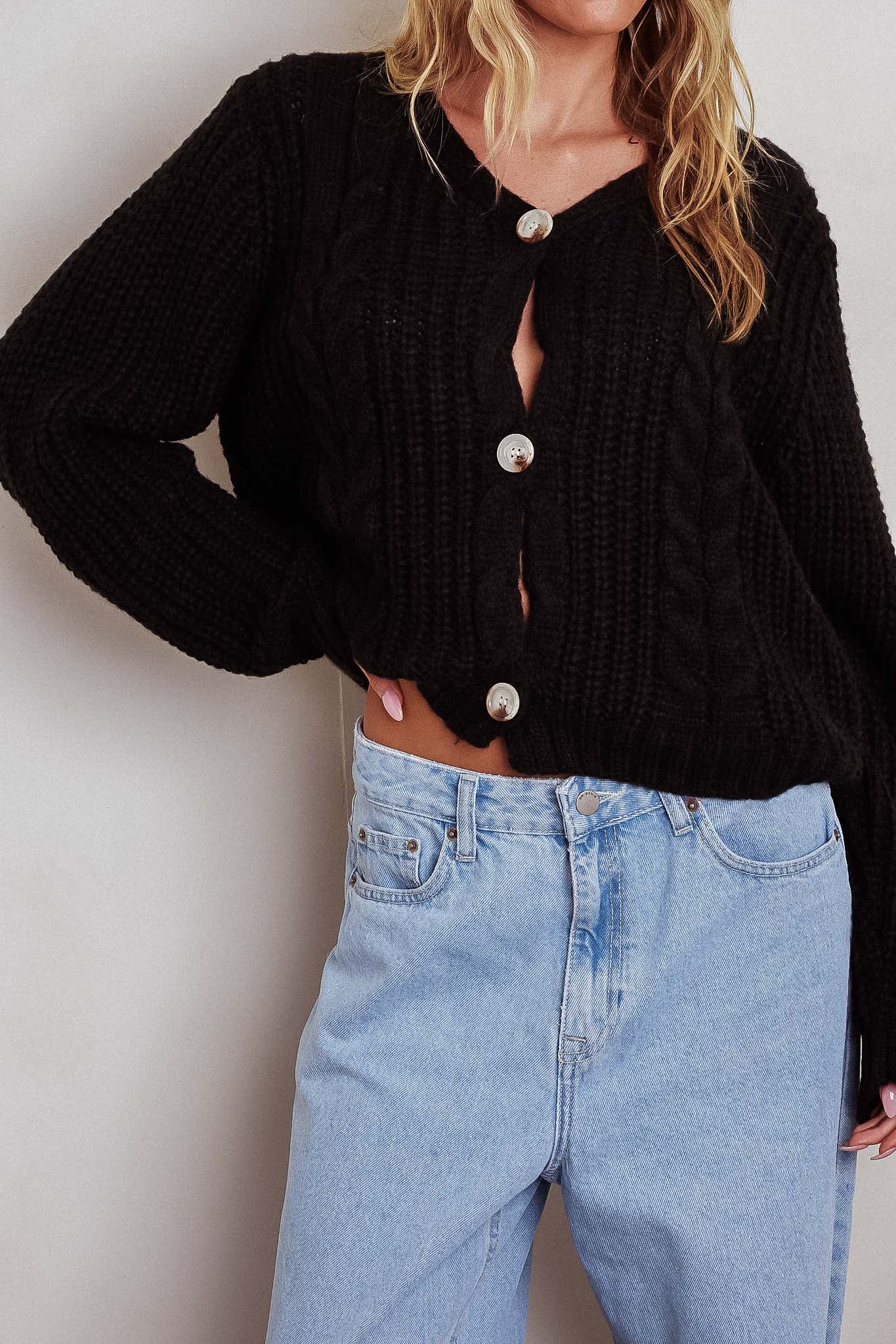 Prime Time Cable Knit Cardigan Black by Selfie Leslie Australia