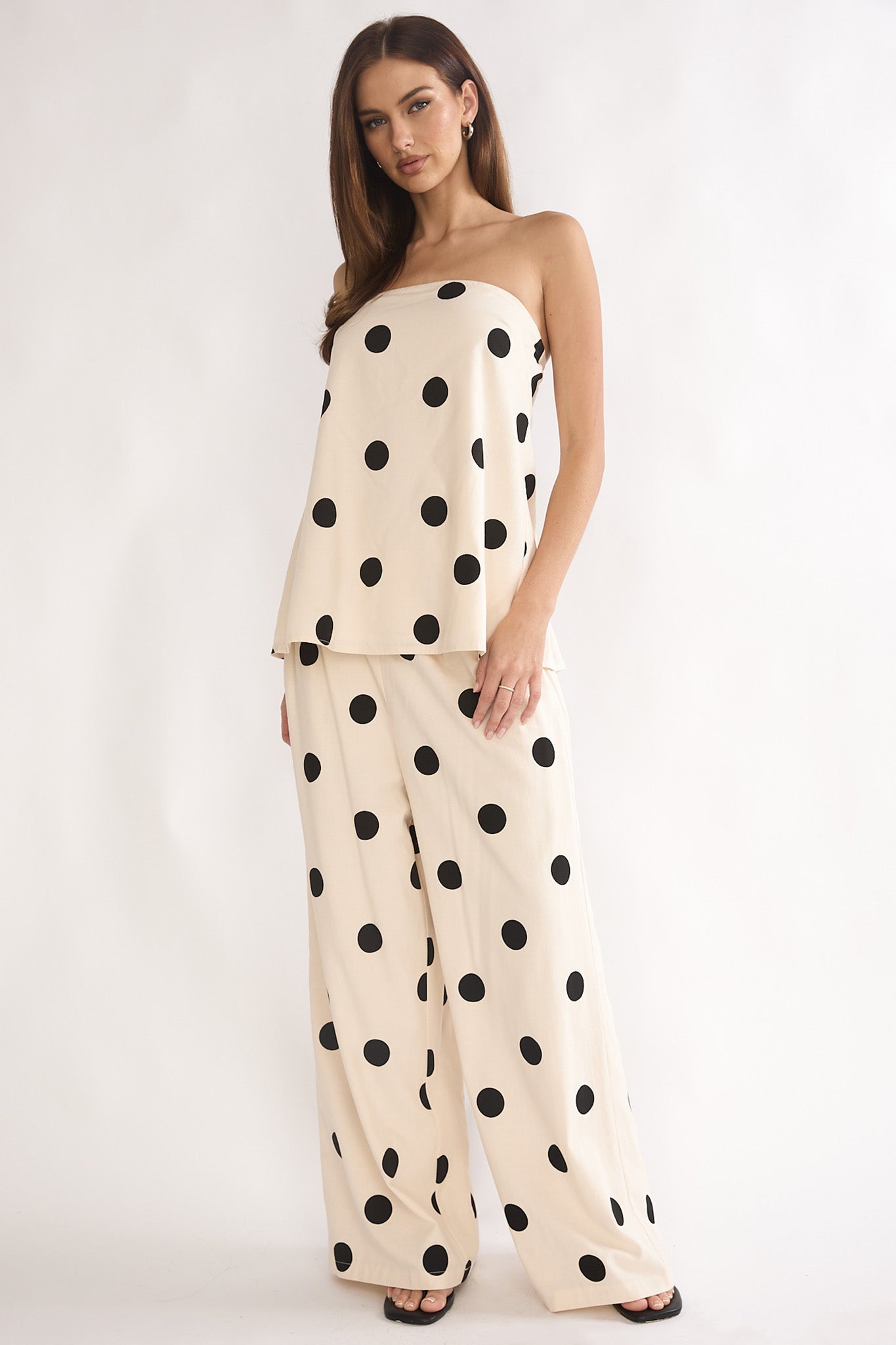 Loraya Wide Leg Pleat Pants Polka Dot Beige/Black by Selfie Leslie Australia