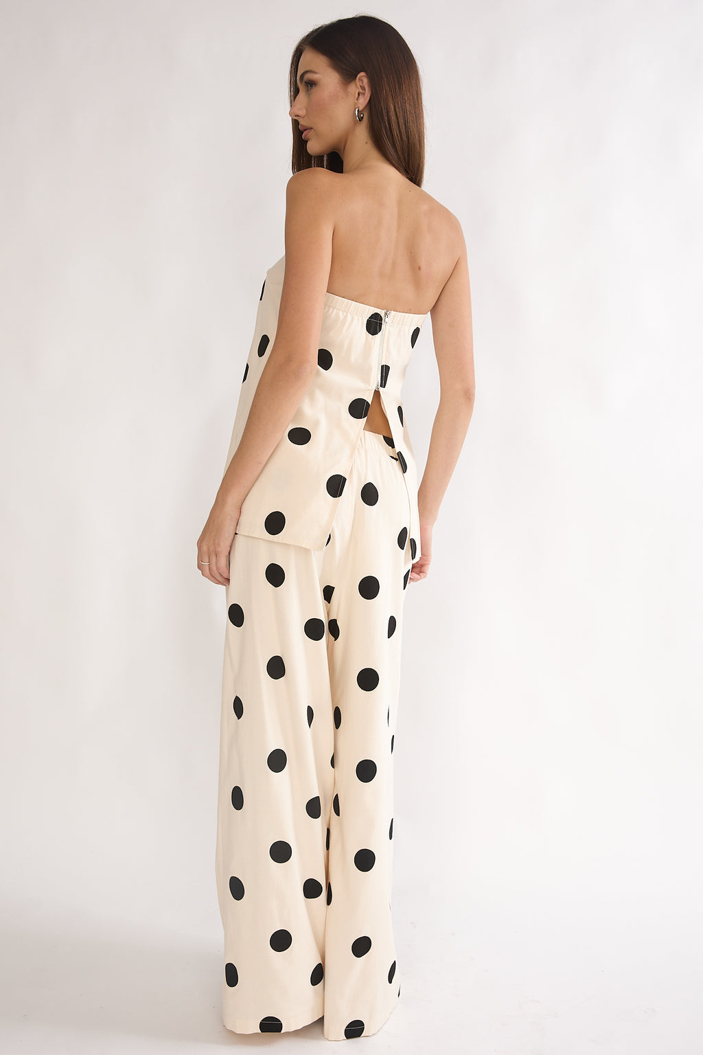 Loraya Wide Leg Pleat Pants Polka Dot Beige/Black by Selfie Leslie Australia