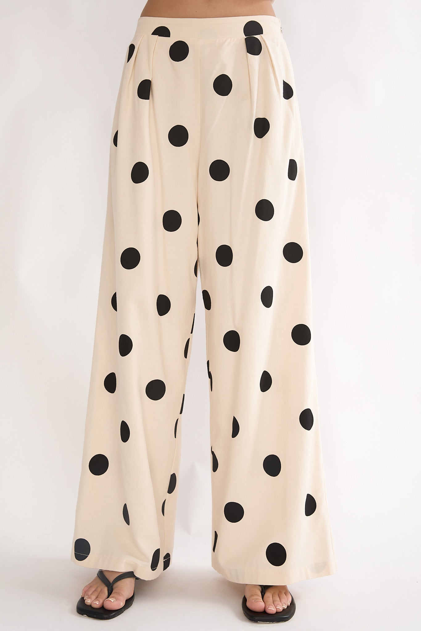 Loraya Wide Leg Pleat Pants Polka Dot Beige/Black by Selfie Leslie Australia