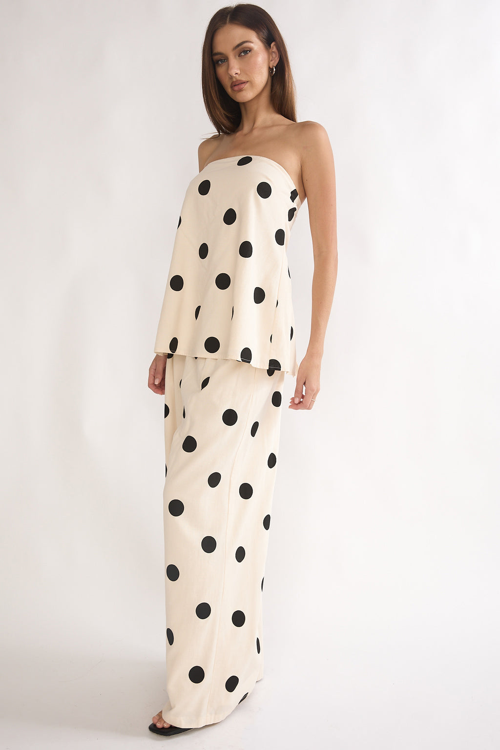 Loraya Wide Leg Pleat Pants Polka Dot Beige/Black by Selfie Leslie Australia