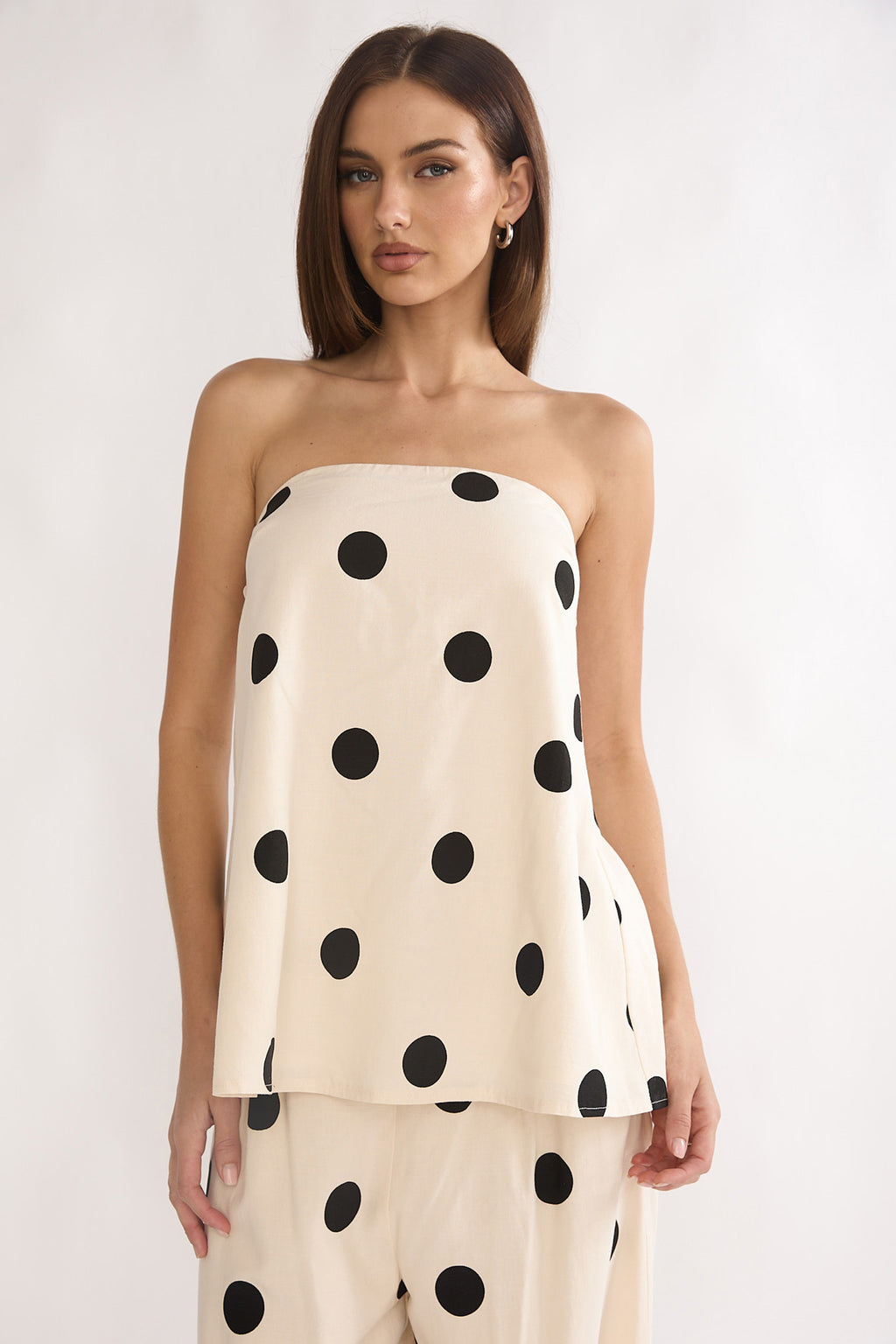 Loraya Strapless Split Back Top Polka Dot Beige/Black by Selfie Leslie Australia