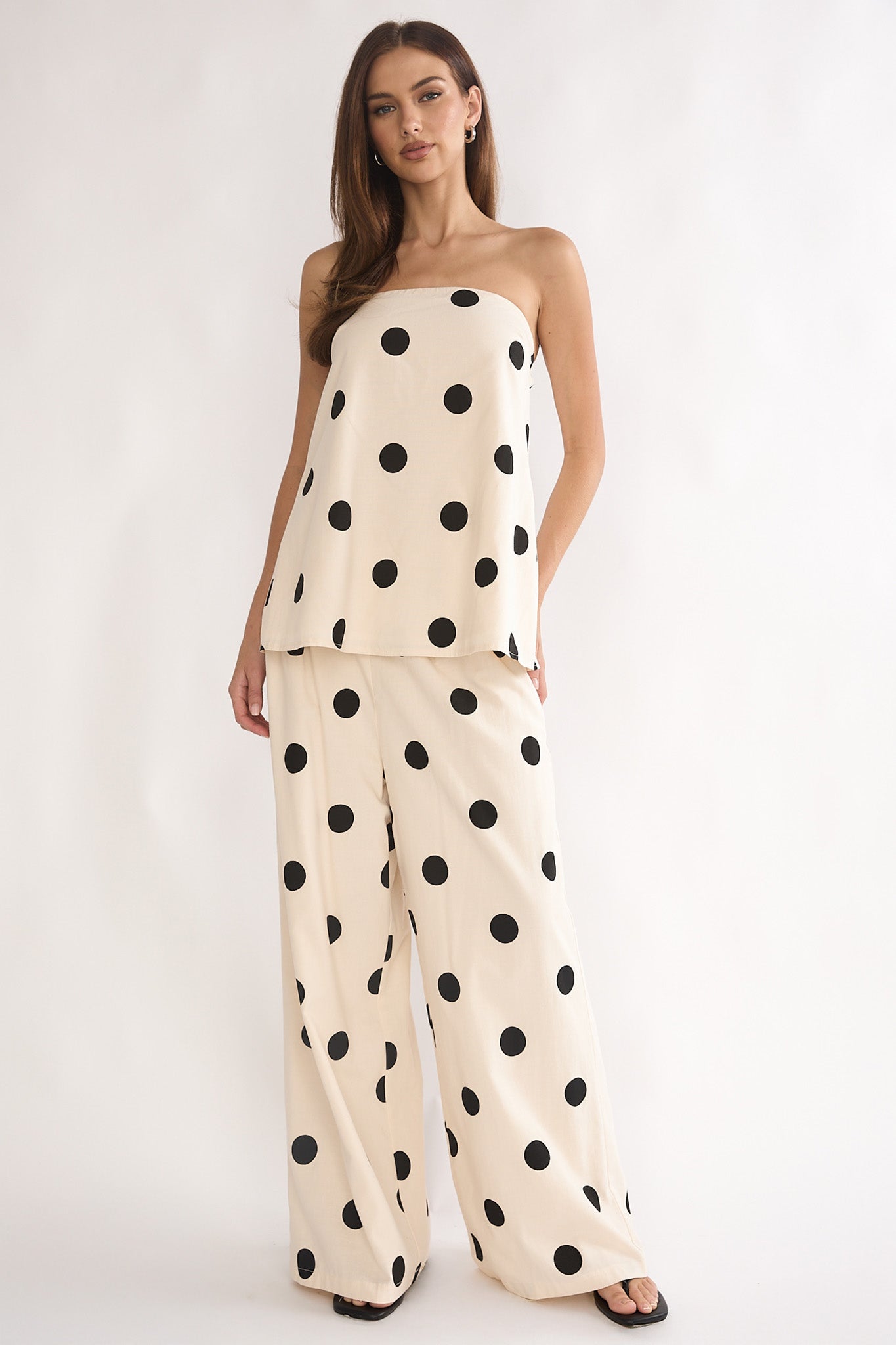 Loraya Strapless Split Back Top Polka Dot Beige/Black by Selfie Leslie Australia