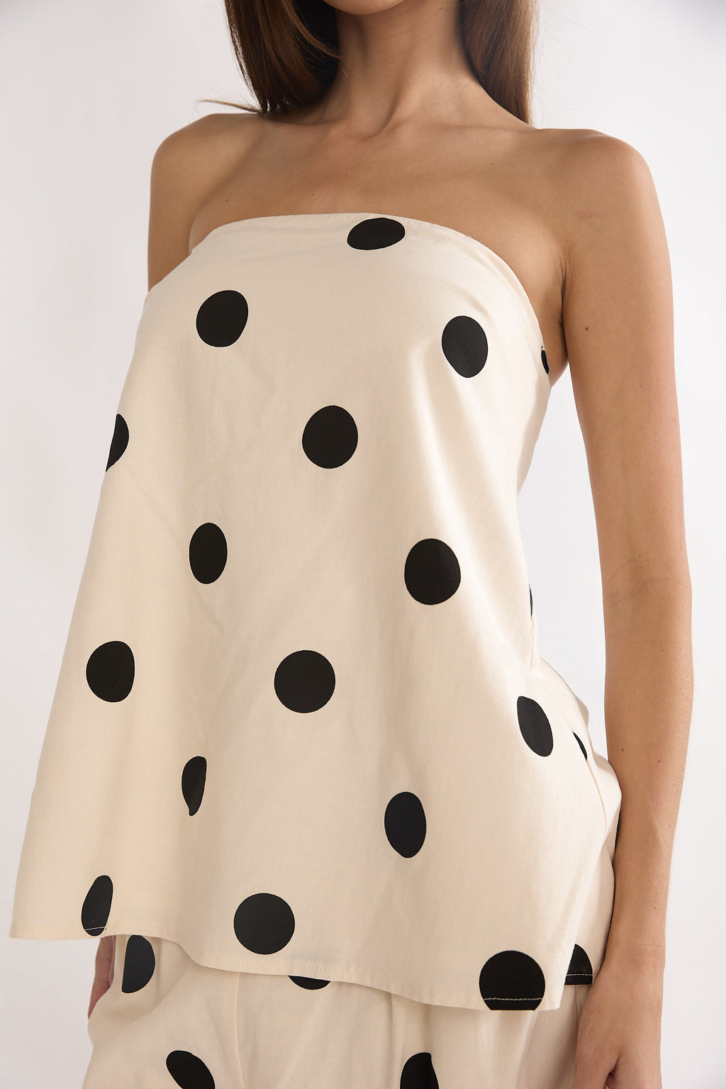 Loraya Strapless Split Back Top Polka Dot Beige/Black by Selfie Leslie Australia