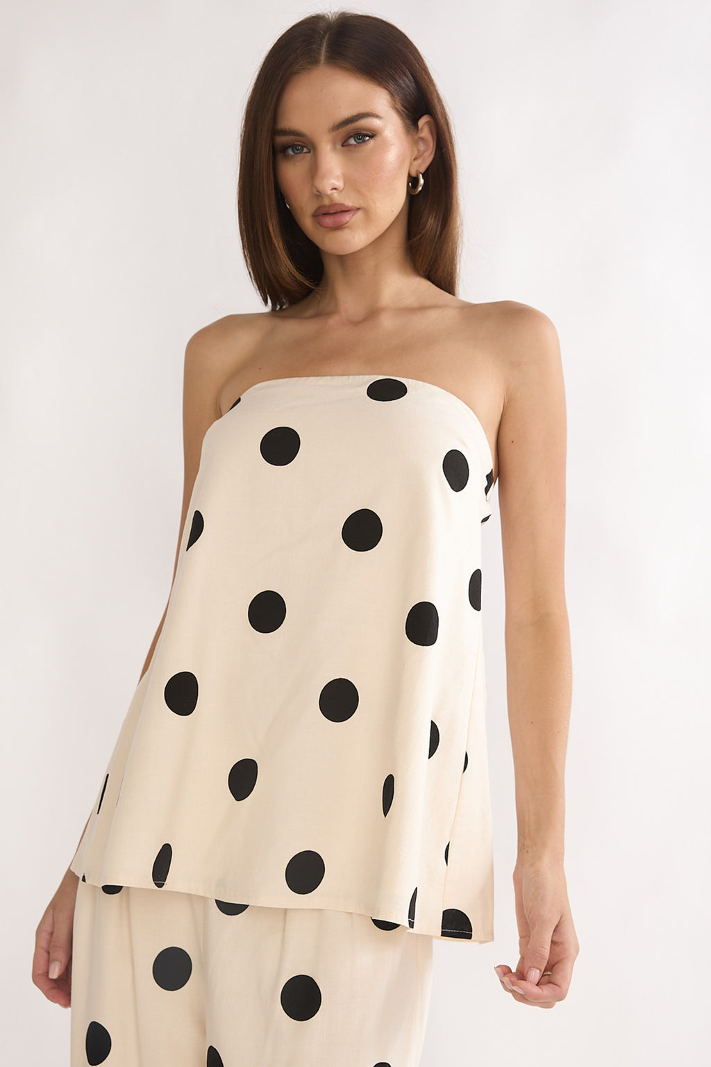 Loraya Strapless Split Back Top Polka Dot Beige/Black by Selfie Leslie Australia