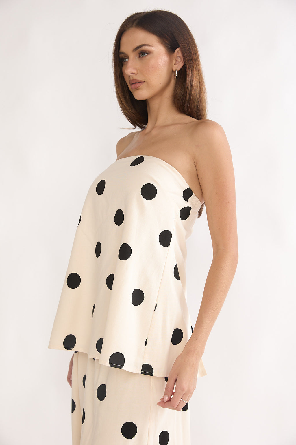 Loraya Strapless Split Back Top Polka Dot Beige/Black by Selfie Leslie Australia