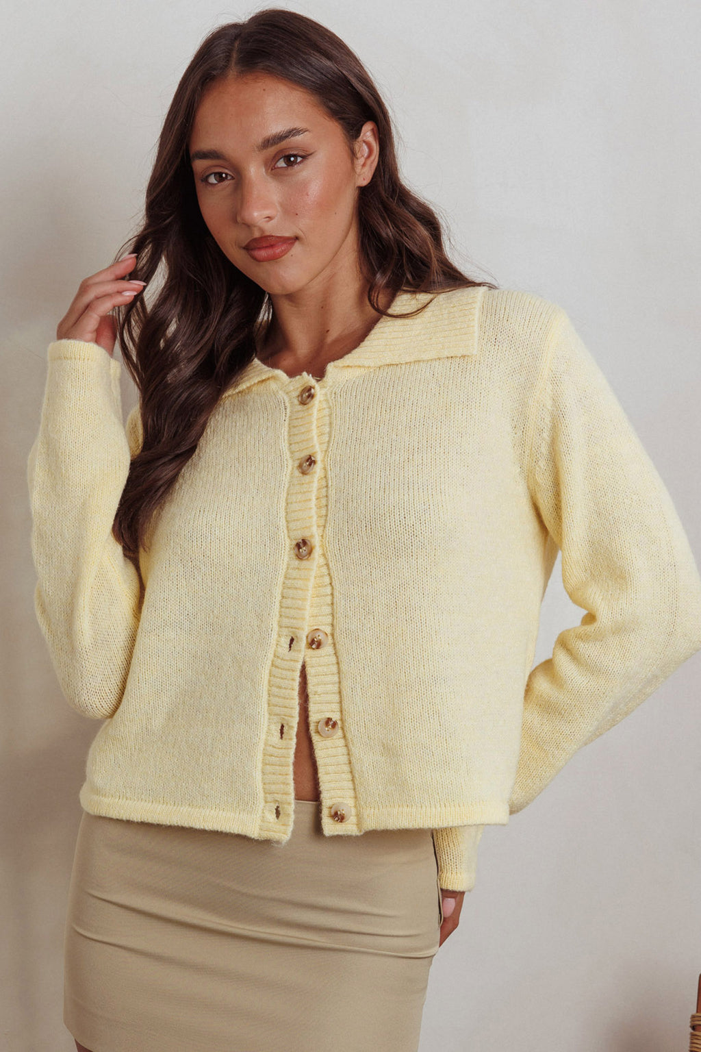 Margaret Button-Up Knit Cardigan Butter by Selfie Leslie Australia