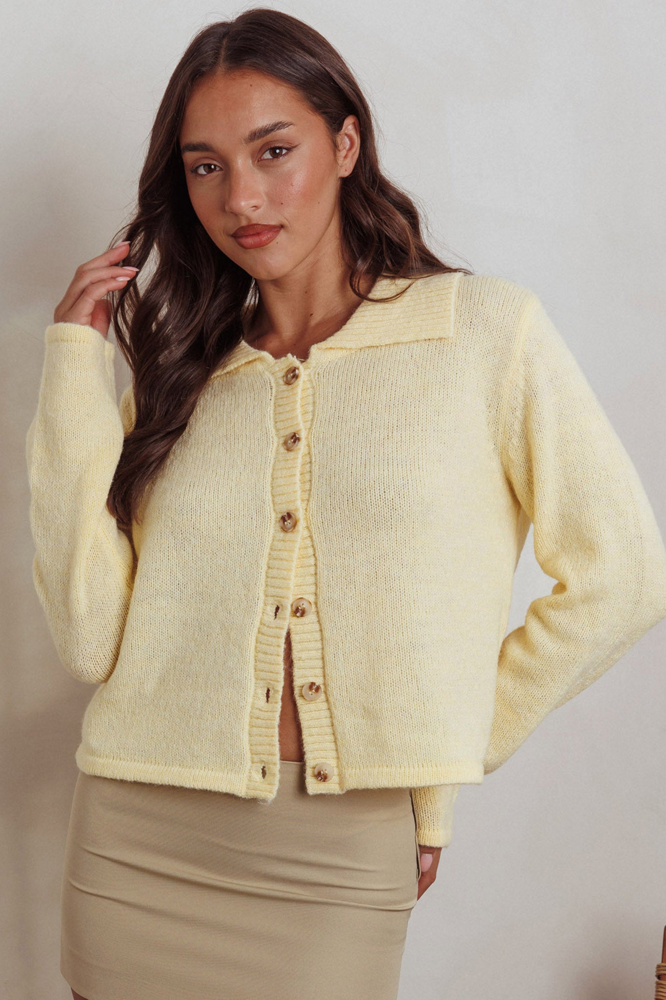 Margaret Button-Up Knit Cardigan Butter by Selfie Leslie Australia