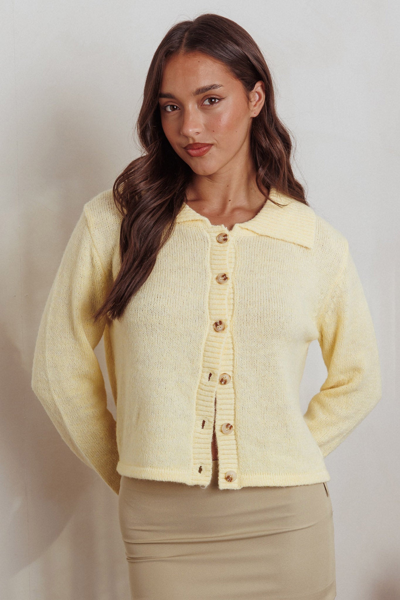 Margaret Button-Up Knit Cardigan Butter by Selfie Leslie Australia