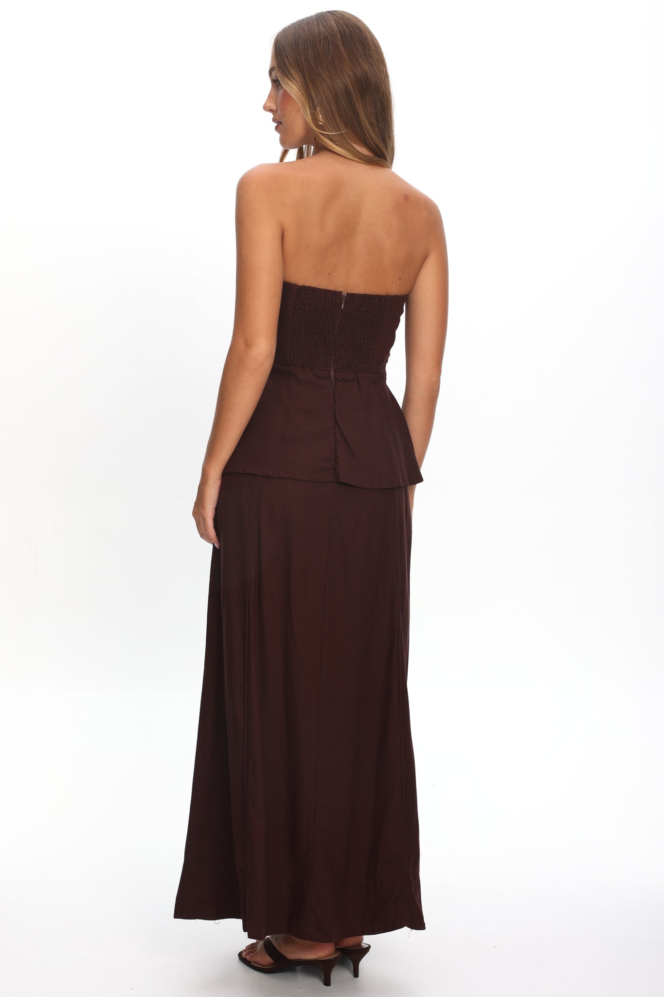 Synthia Peplum Waist Maxi Dress Chocolate by Selfie Leslie Australia
