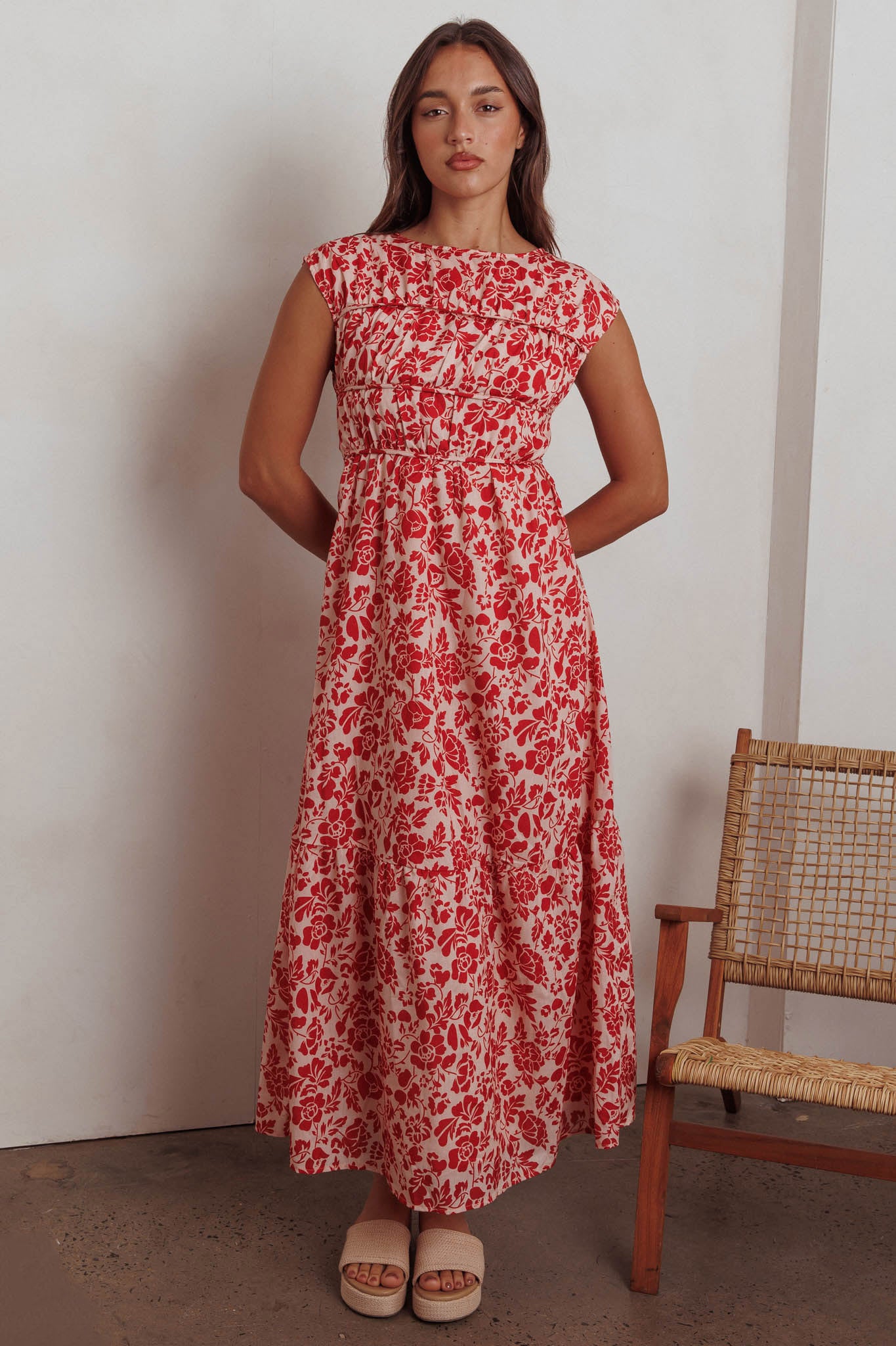 Called Out Gathered Bodice Maxi Dress Floral Red by Selfie Leslie Australia