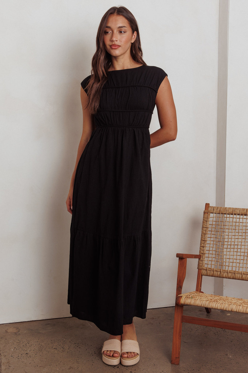 Called Out Gathered Bodice Maxi Dress Black by Selfie Leslie Australia