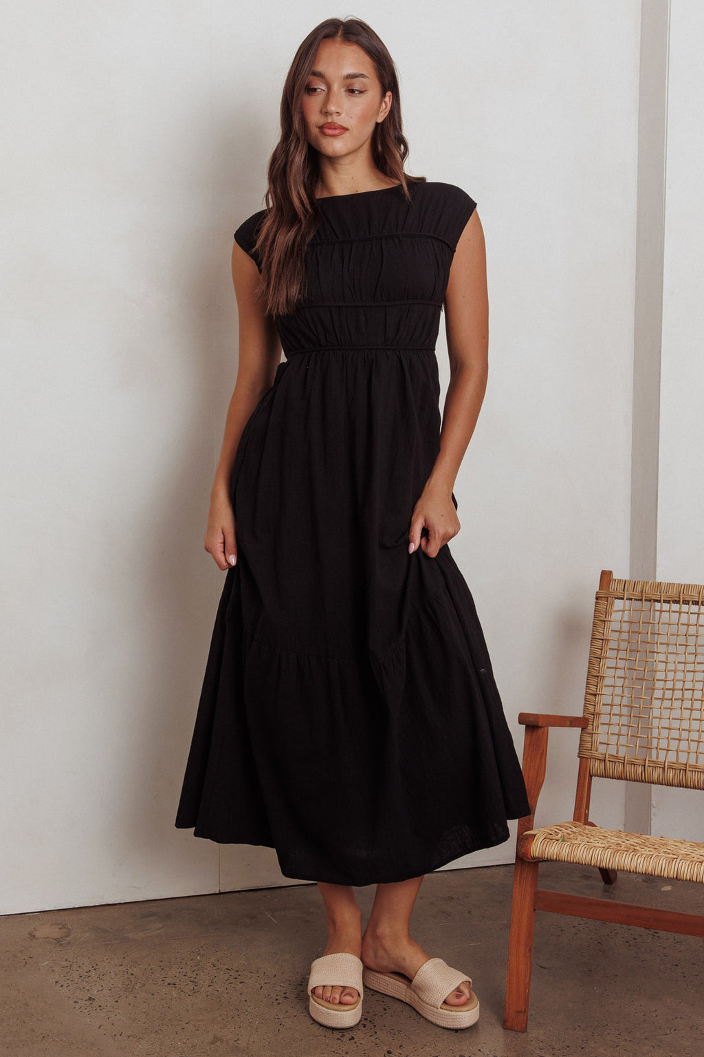 Called Out Gathered Bodice Maxi Dress Black by Selfie Leslie Australia