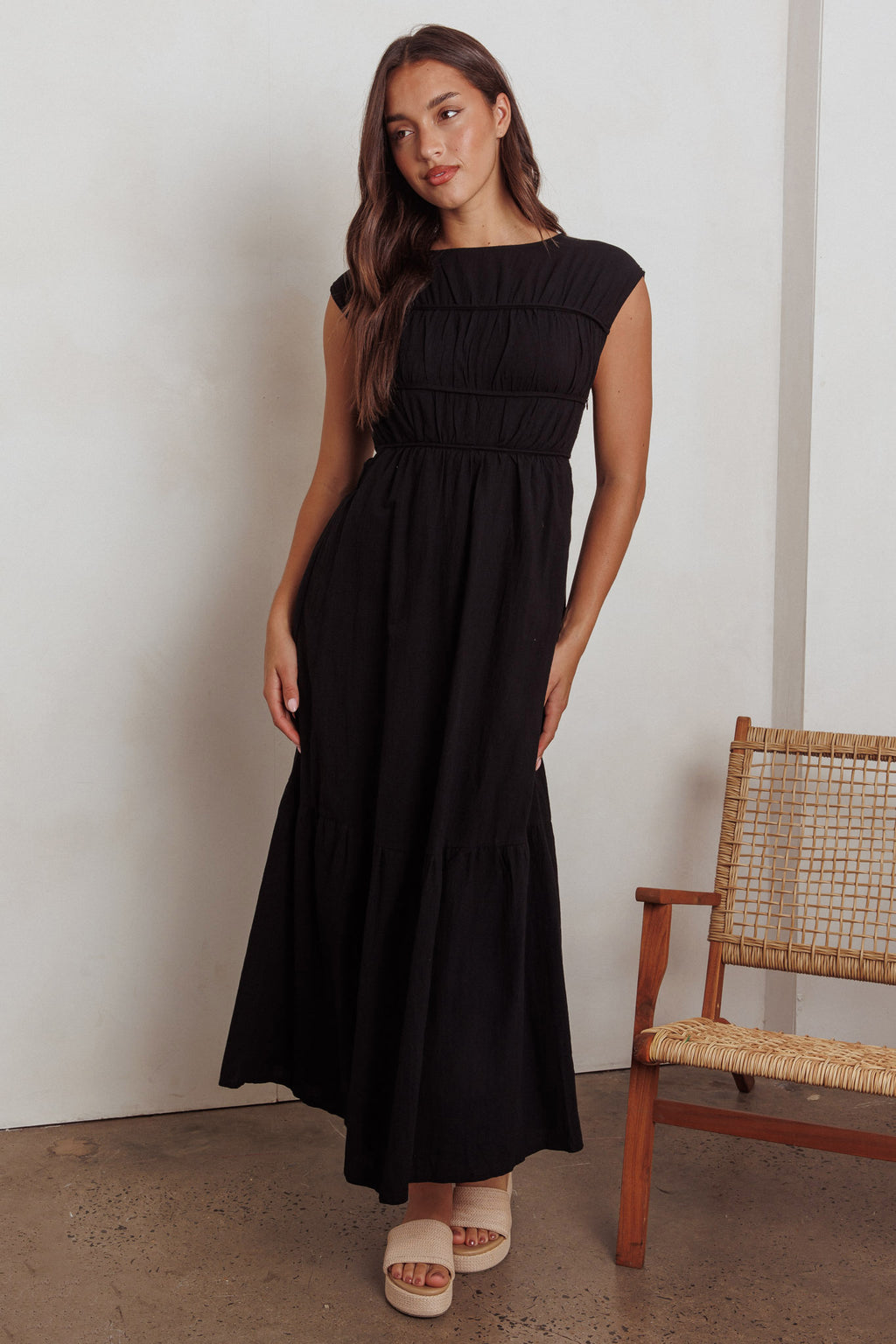 Called Out Gathered Bodice Maxi Dress Black by Selfie Leslie Australia