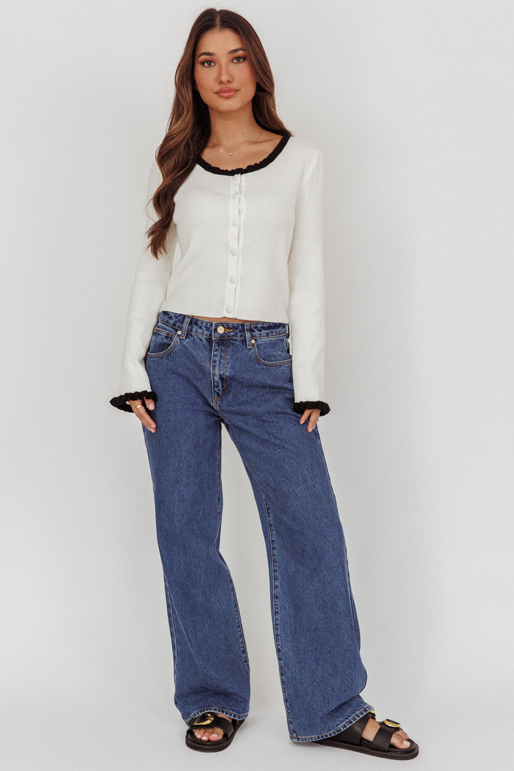 Oshan Ruffle Trim Cardigan Cream by Selfie Leslie Australia