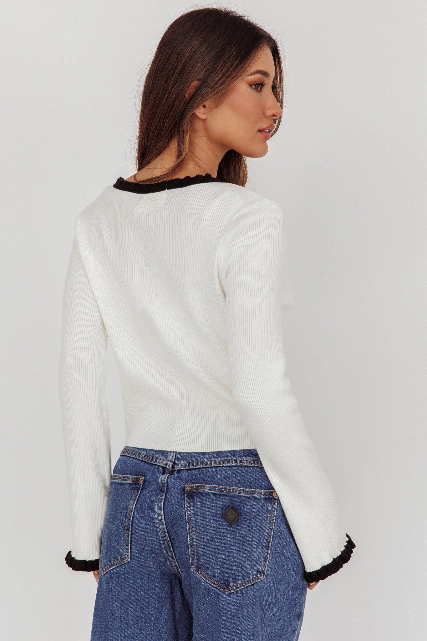 Oshan Ruffle Trim Cardigan Cream by Selfie Leslie Australia