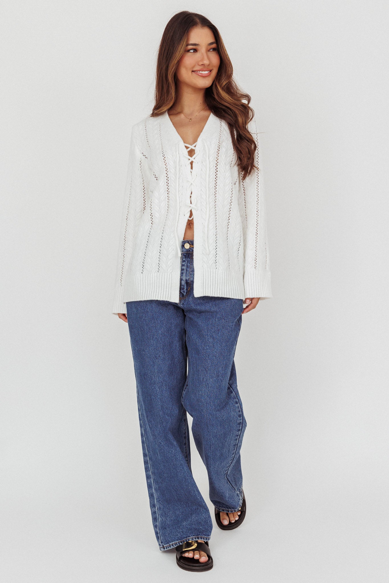 Seattle Lace-Up Front Knit Top White by Selfie Leslie Australia
