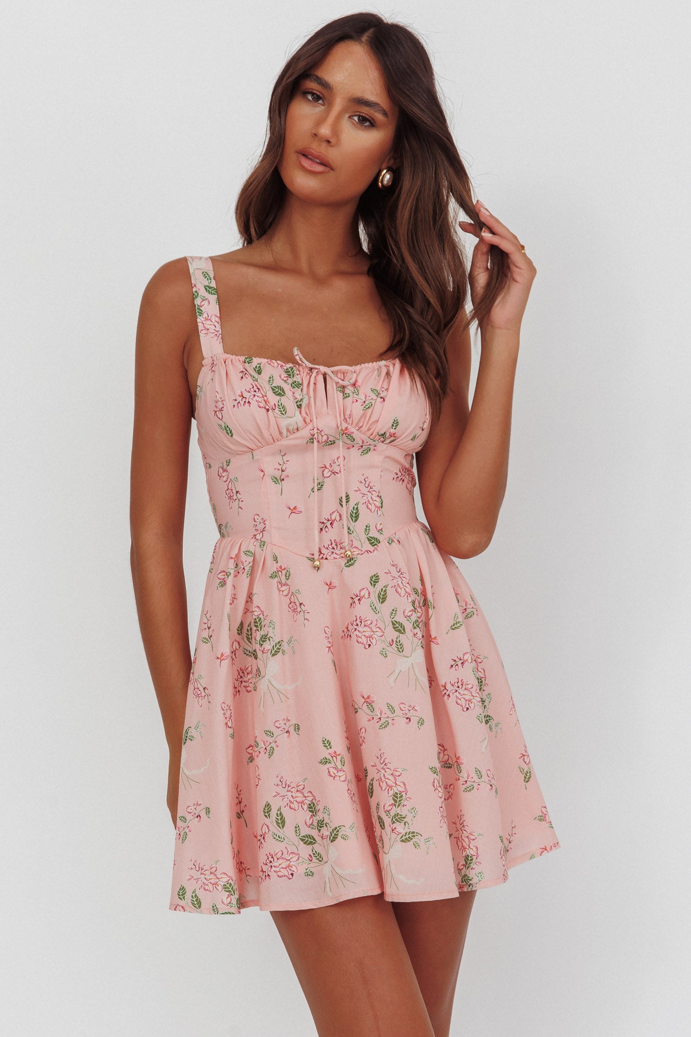 Seen The Light Tie Bust Mini Dress Floral Blush by Selfie Leslie Australia