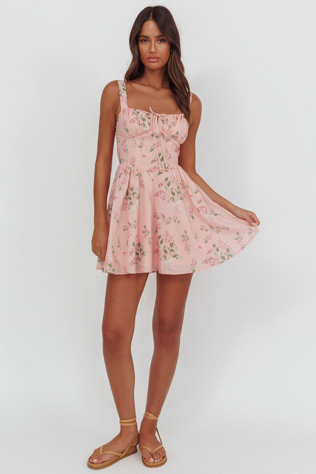 Seen The Light Tie Bust Mini Dress Floral Blush by Selfie Leslie Australia