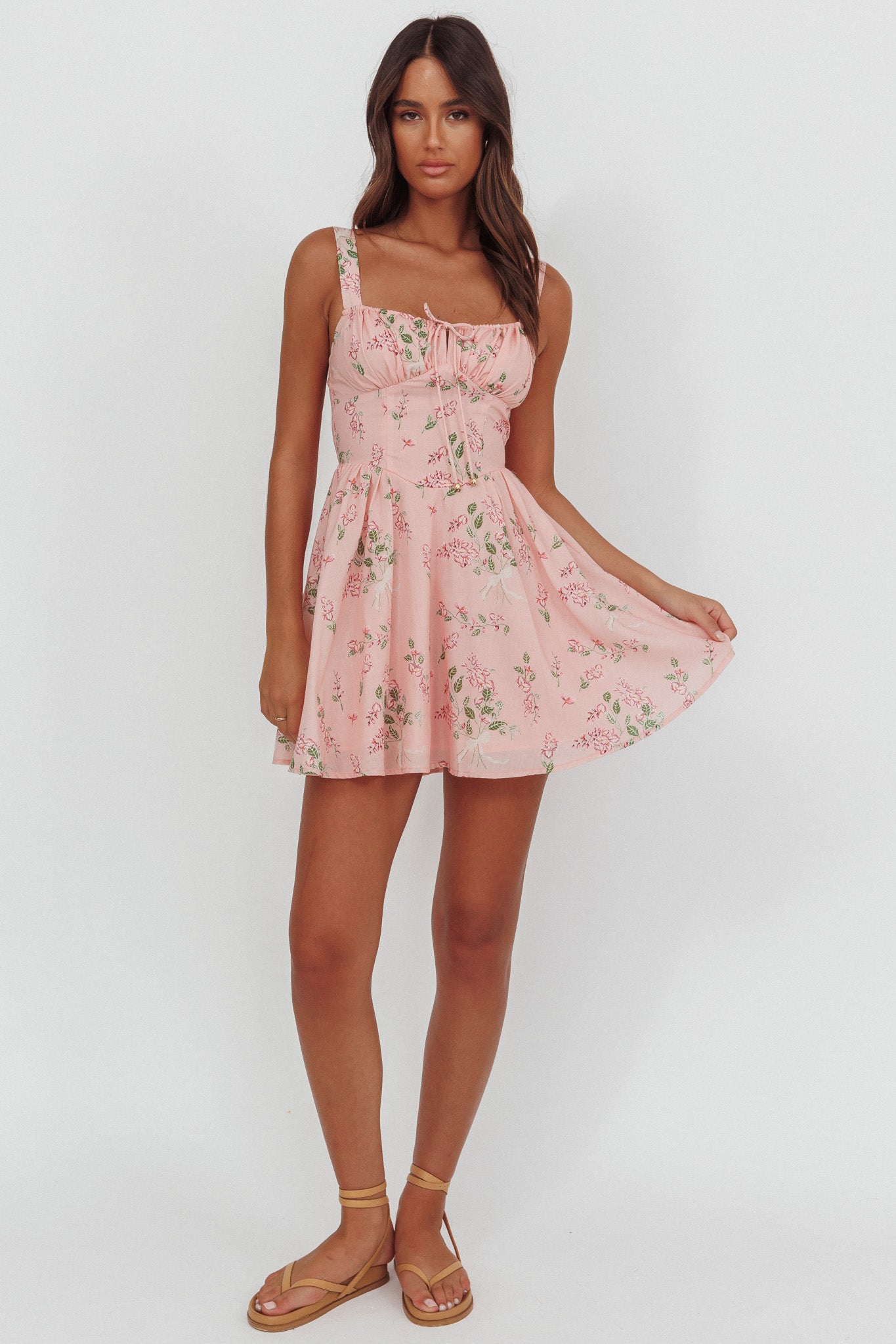 Seen The Light Tie Bust Mini Dress Floral Blush by Selfie Leslie Australia