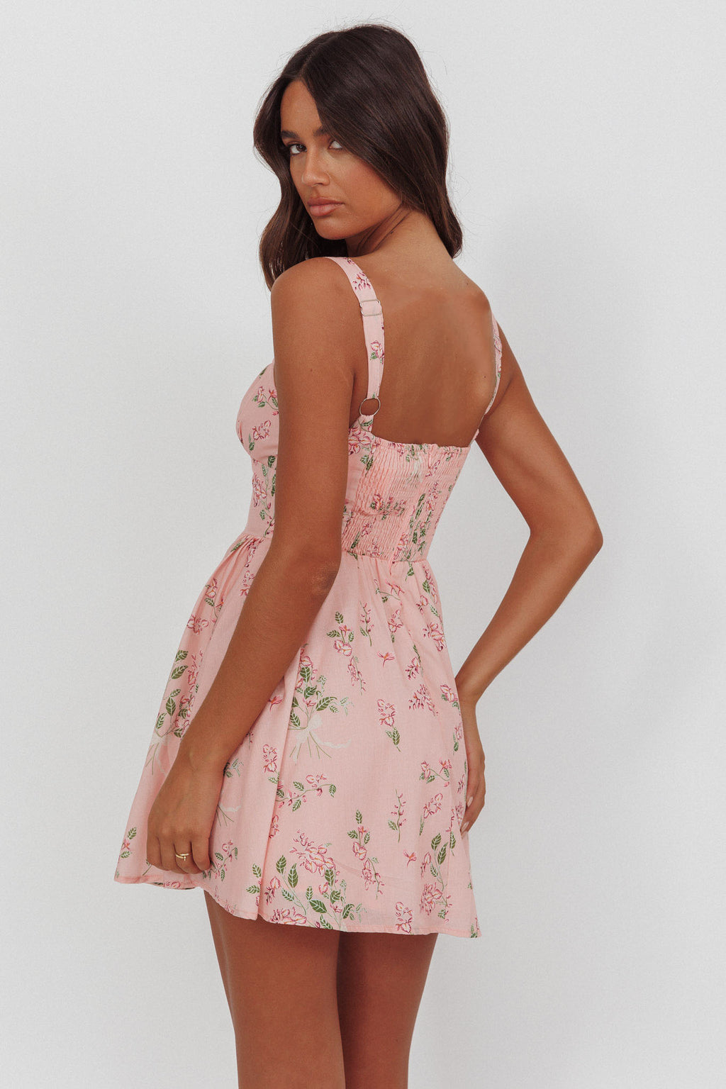 Seen The Light Tie Bust Mini Dress Floral Blush by Selfie Leslie Australia