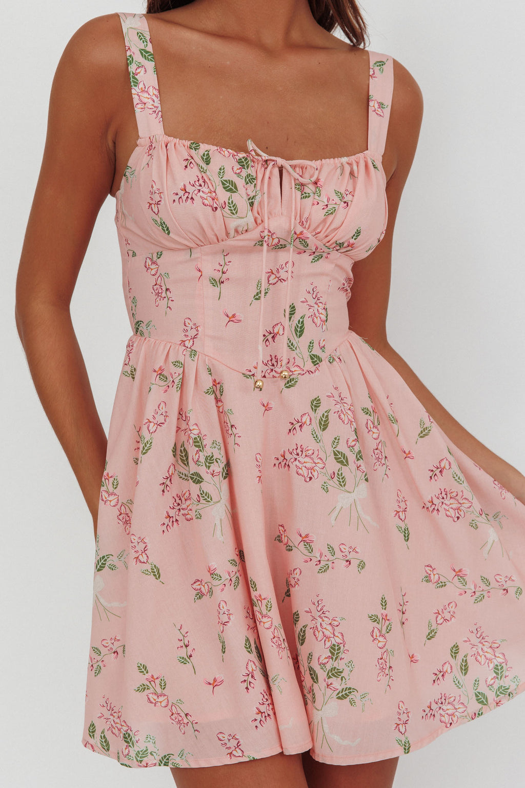 Seen The Light Tie Bust Mini Dress Floral Blush by Selfie Leslie Australia