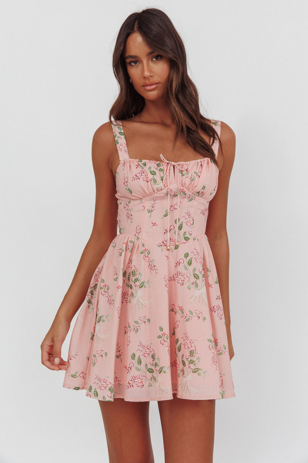 Seen The Light Tie Bust Mini Dress Floral Blush by Selfie Leslie Australia