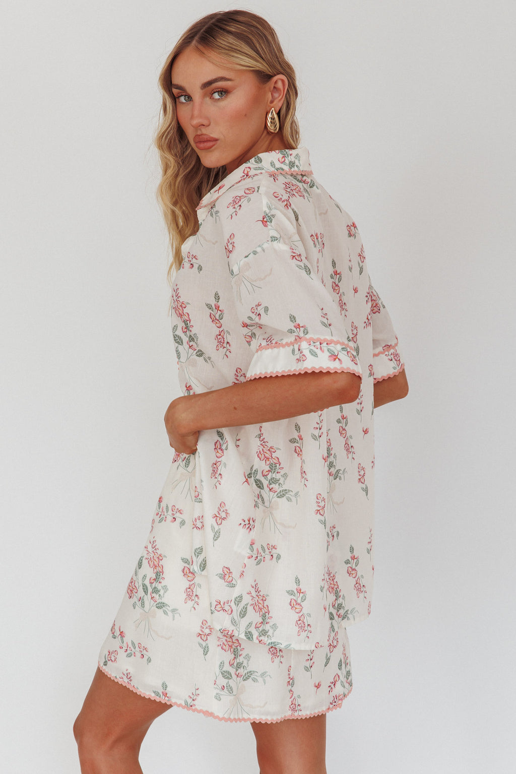 Catherina Ric-Rac Trim Mini Skirt Floral Pink by Selfie Leslie Australia