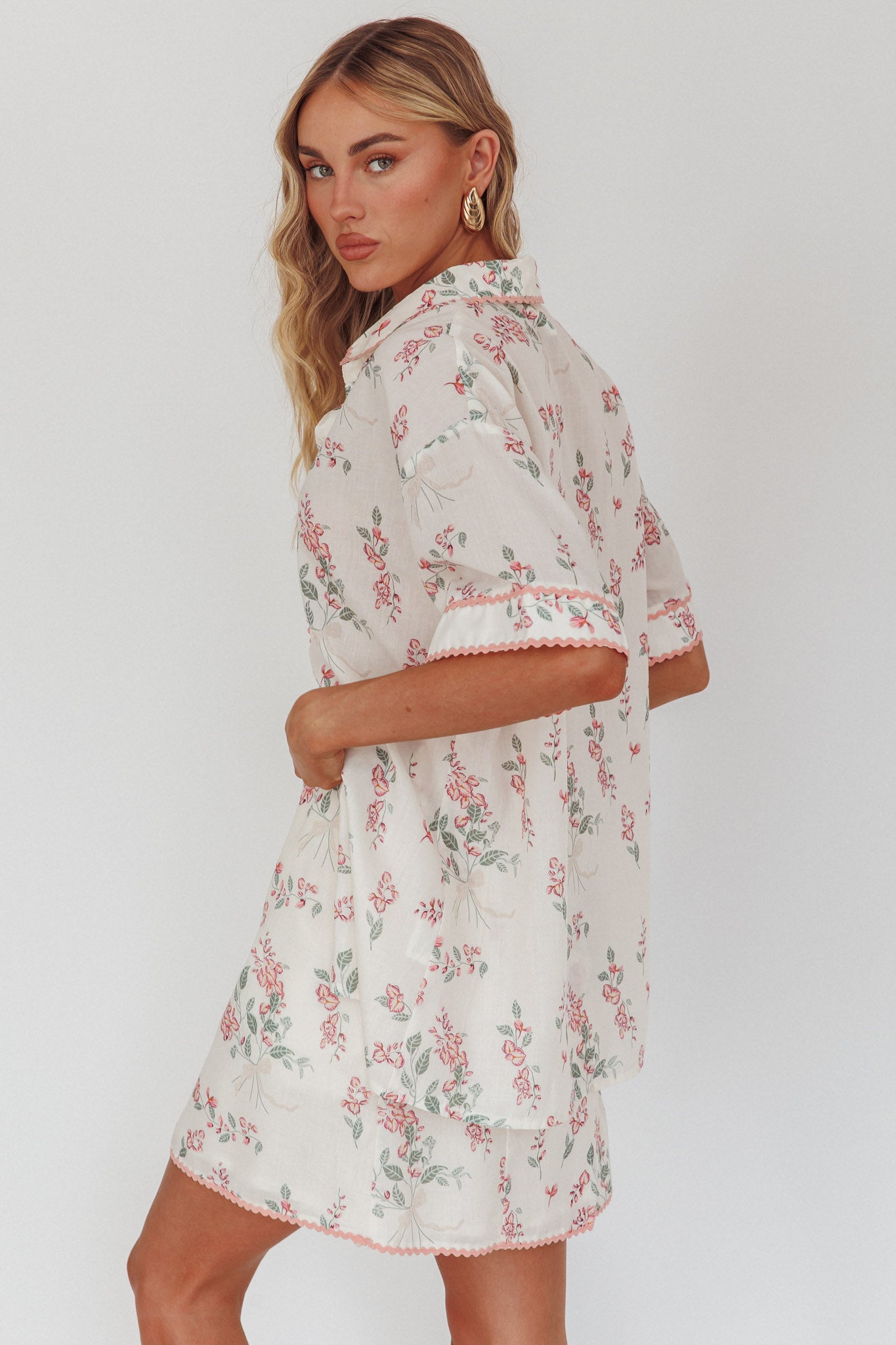 Catherina Ric-Rac Trim Mini Skirt Floral Pink by Selfie Leslie Australia