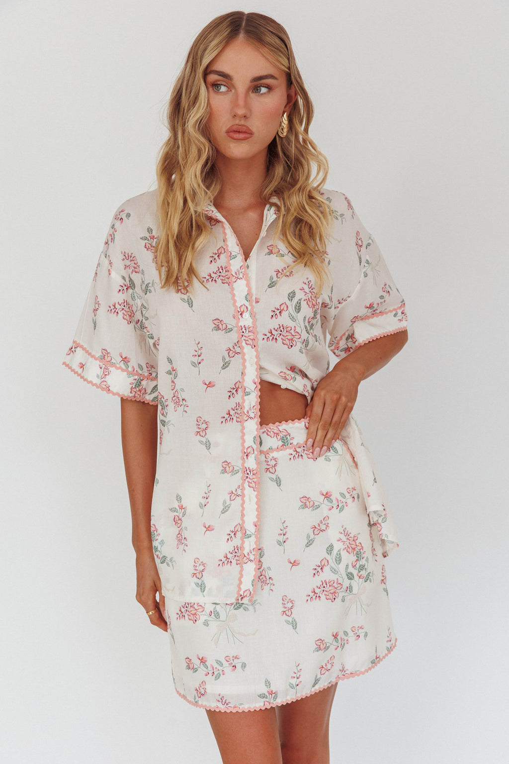 Catherina Ric-Rac Trim Mini Skirt Floral Pink by Selfie Leslie Australia