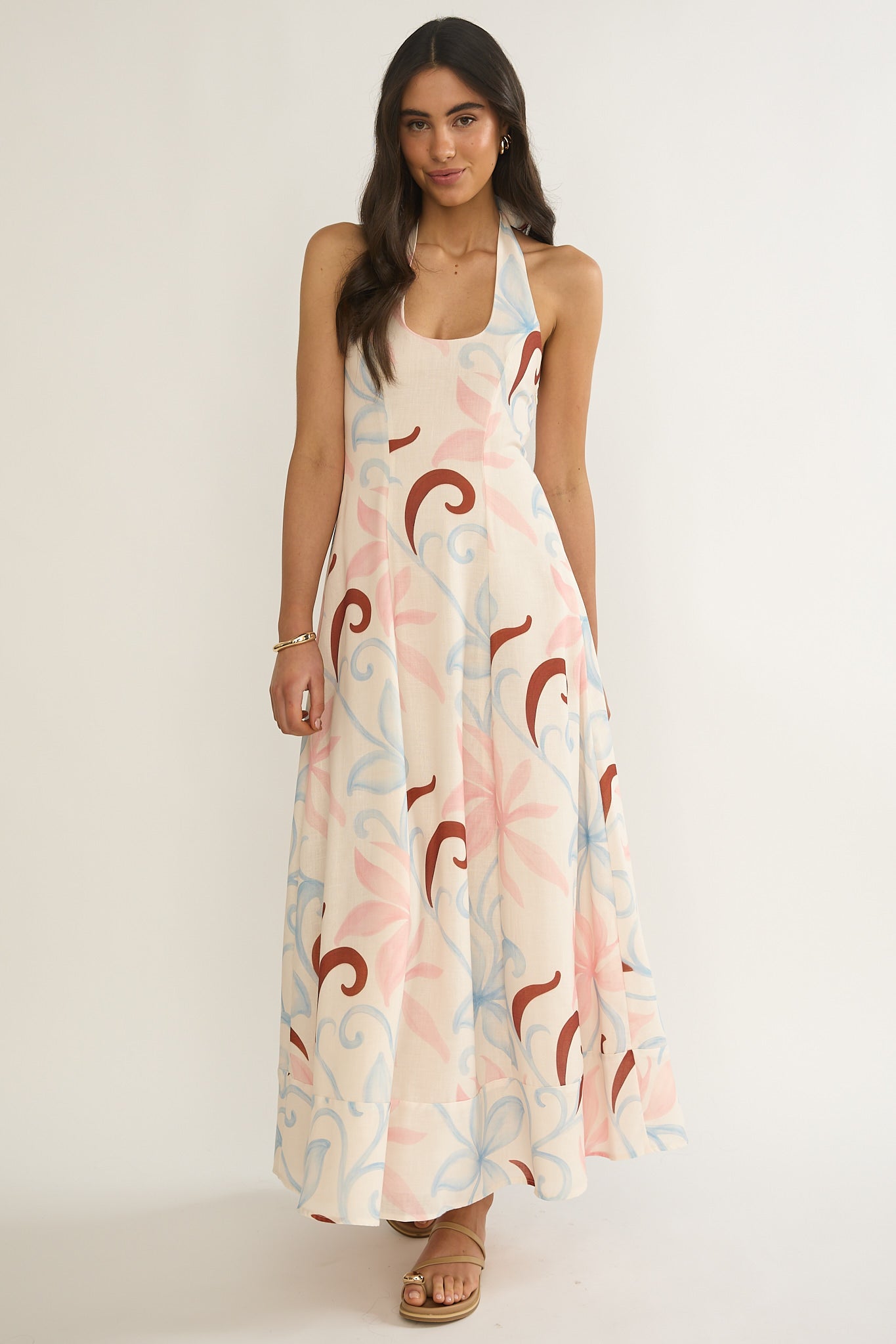 Florie Scoop Neck Halter Maxi Dress Floral by Selfie Leslie Australia