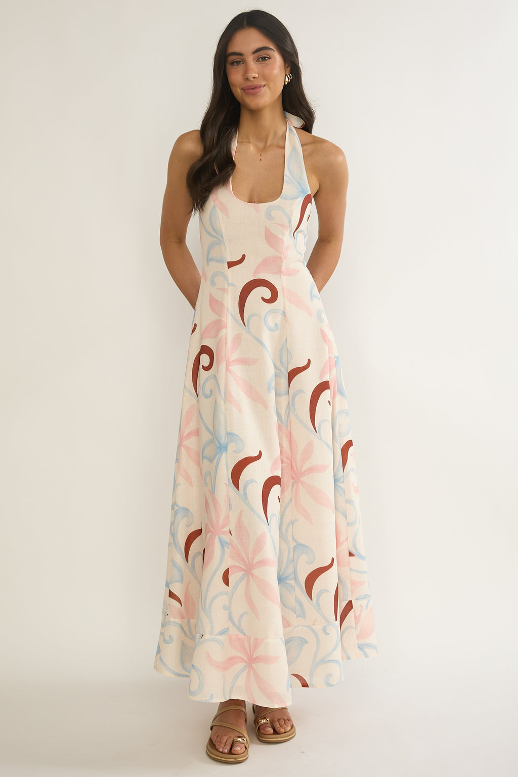 Florie Scoop Neck Halter Maxi Dress Floral by Selfie Leslie Australia