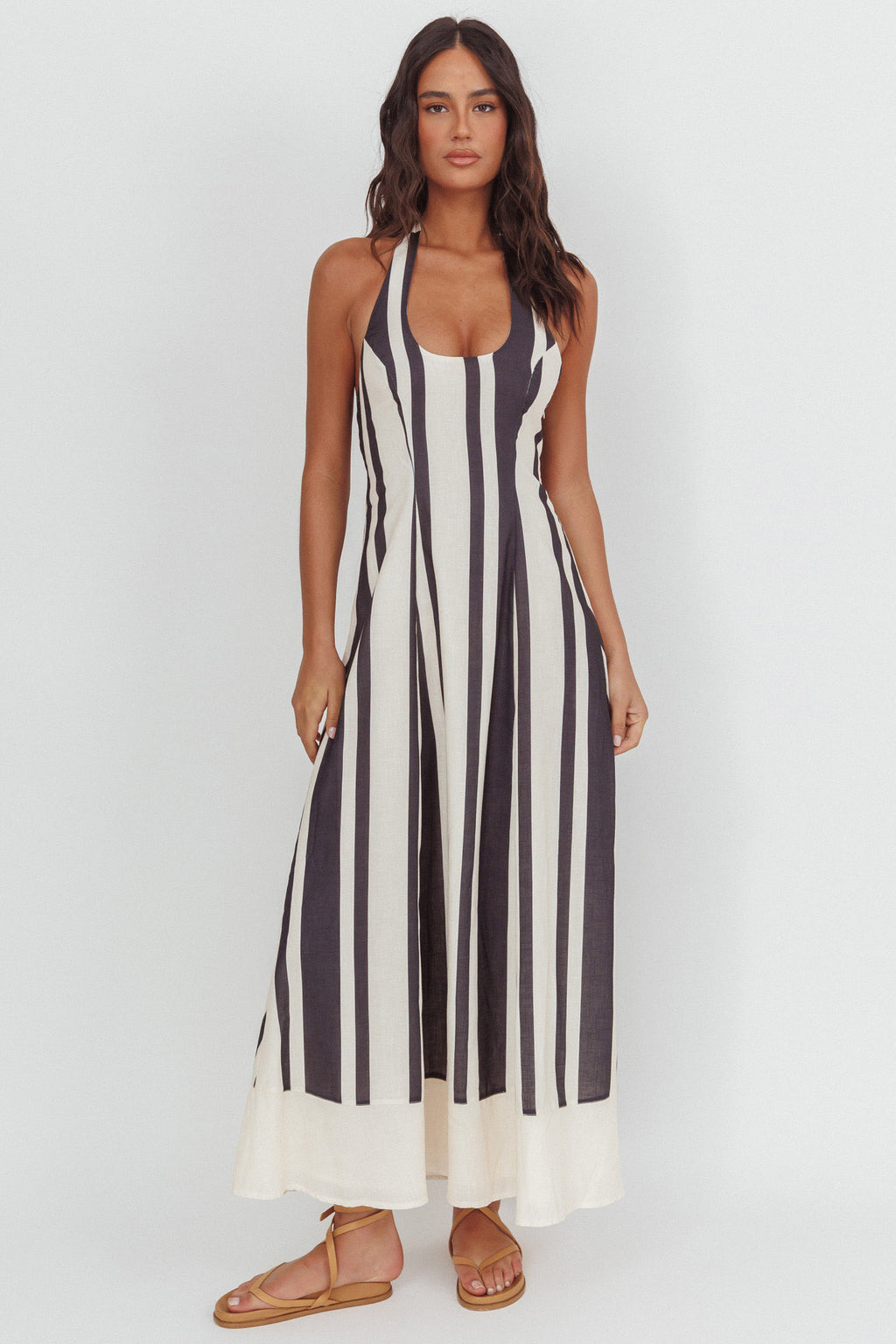 Florie Scoop Neck Halter Maxi Dress Stripe Black by Selfie Leslie Australia