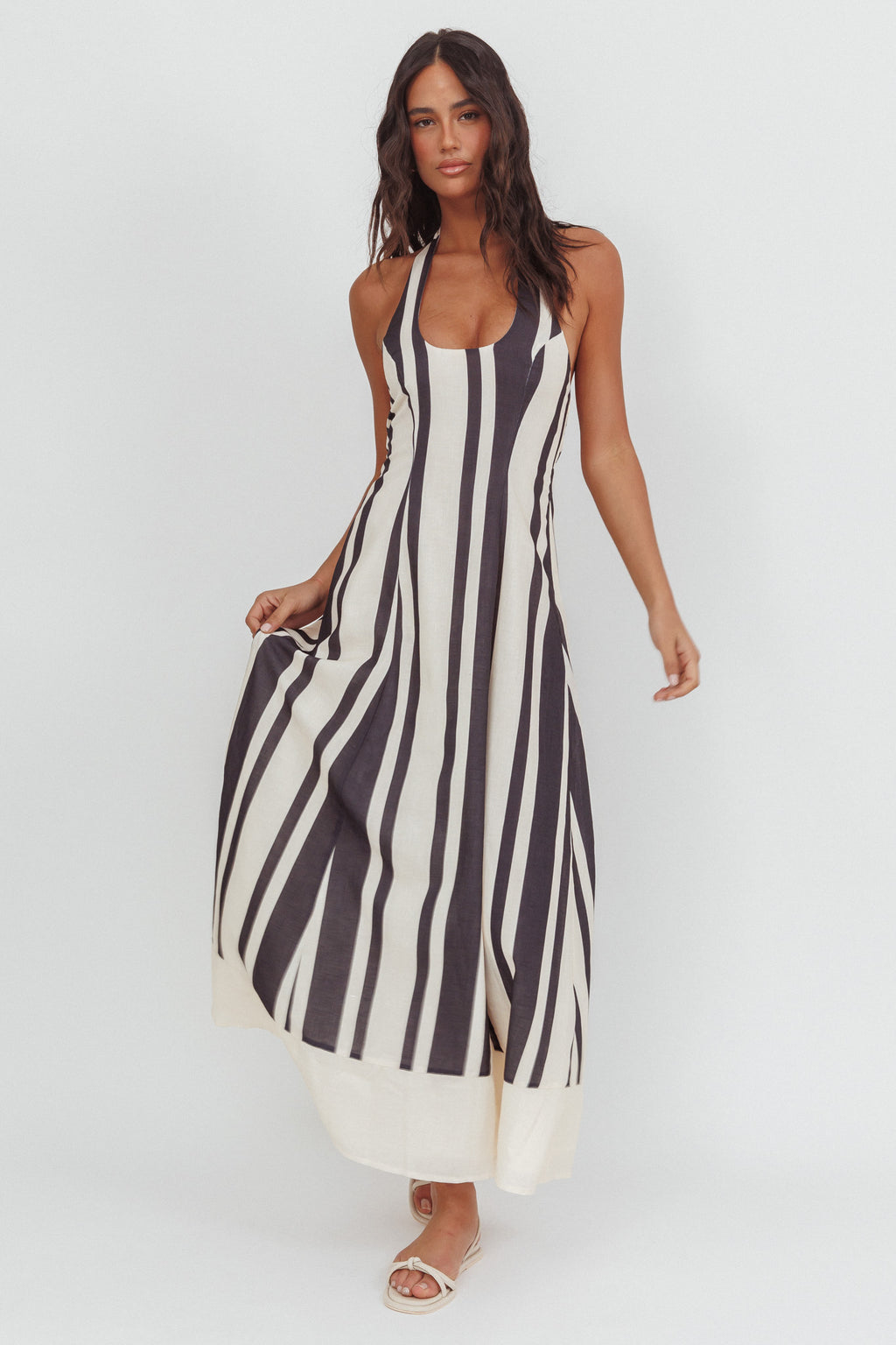 Florie Scoop Neck Halter Maxi Dress Stripe Black by Selfie Leslie Australia