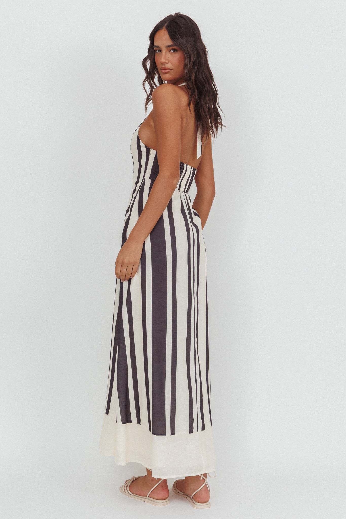 Florie Scoop Neck Halter Maxi Dress Stripe Black by Selfie Leslie Australia