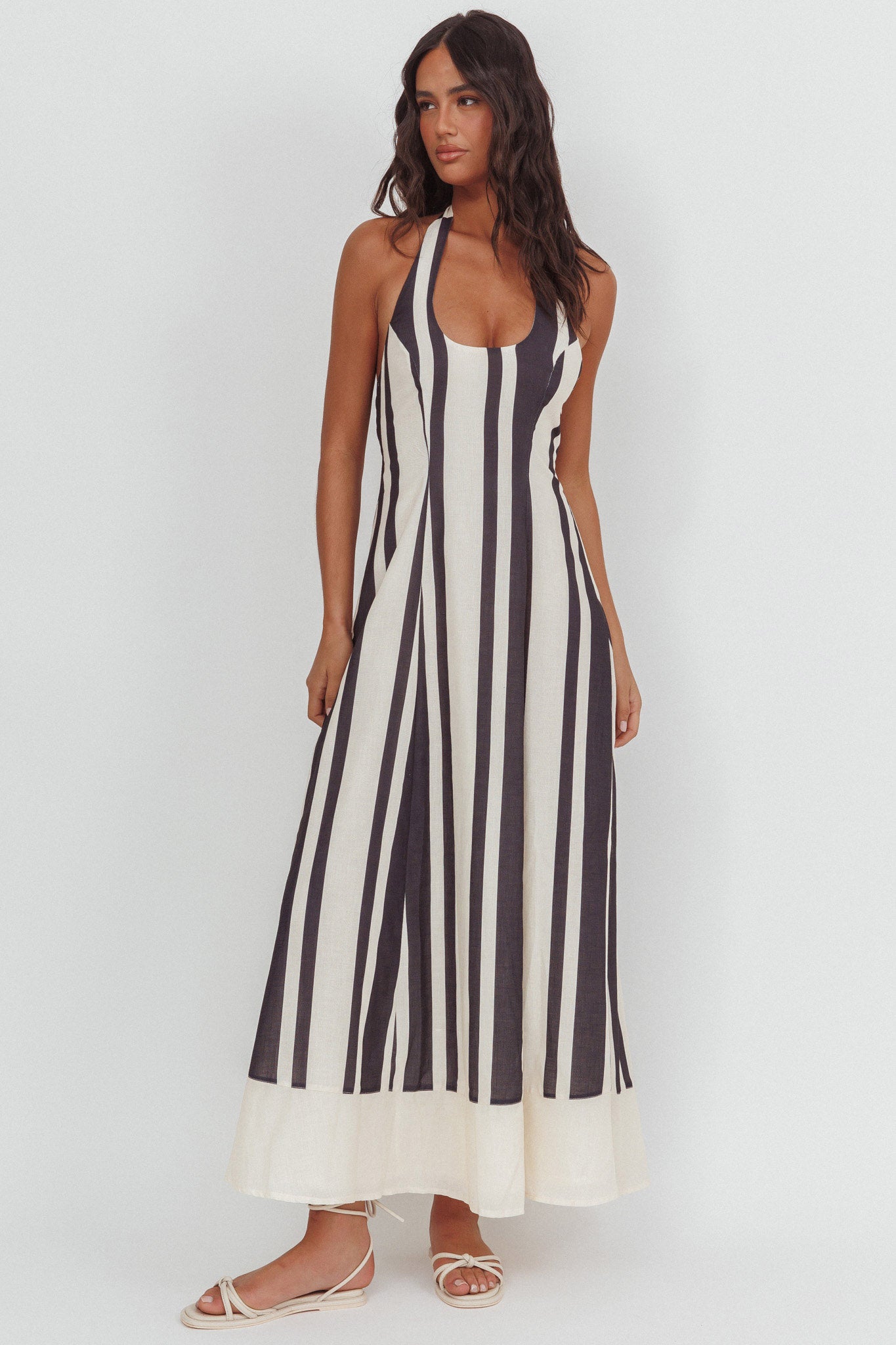 Florie Scoop Neck Halter Maxi Dress Stripe Black by Selfie Leslie Australia