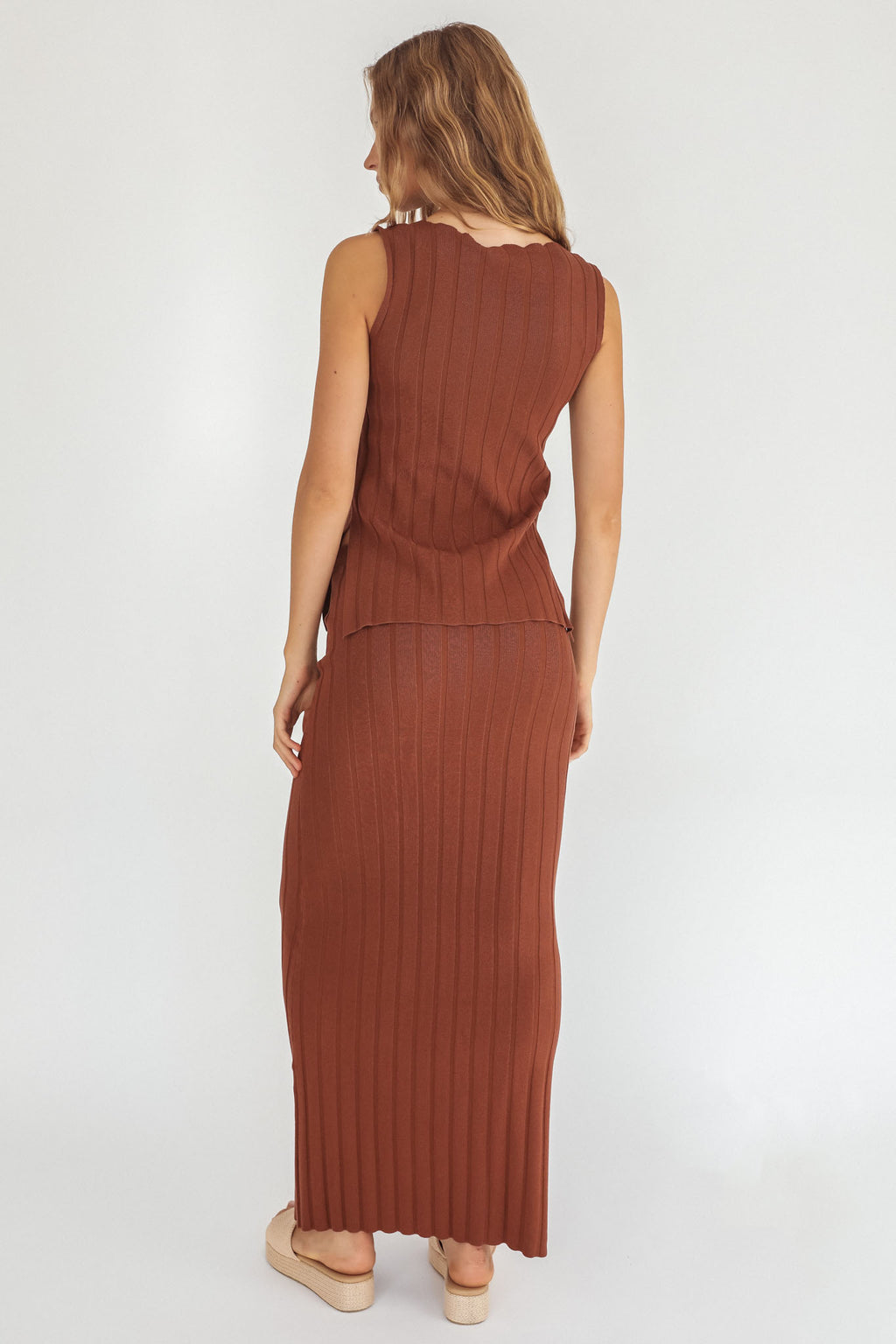 Kimora Ribbed Knit Maxi Skirt Brown by Selfie Leslie Australia