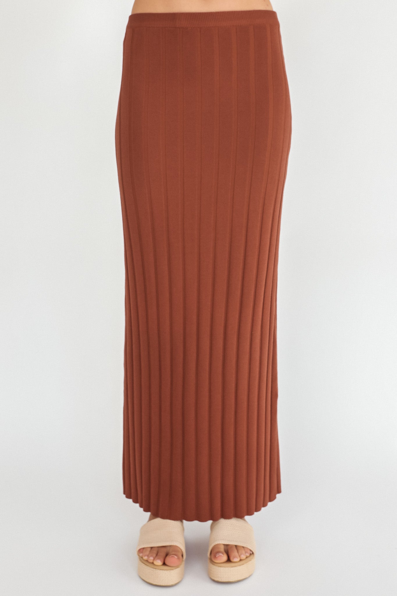 Kimora Ribbed Knit Maxi Skirt Brown by Selfie Leslie Australia