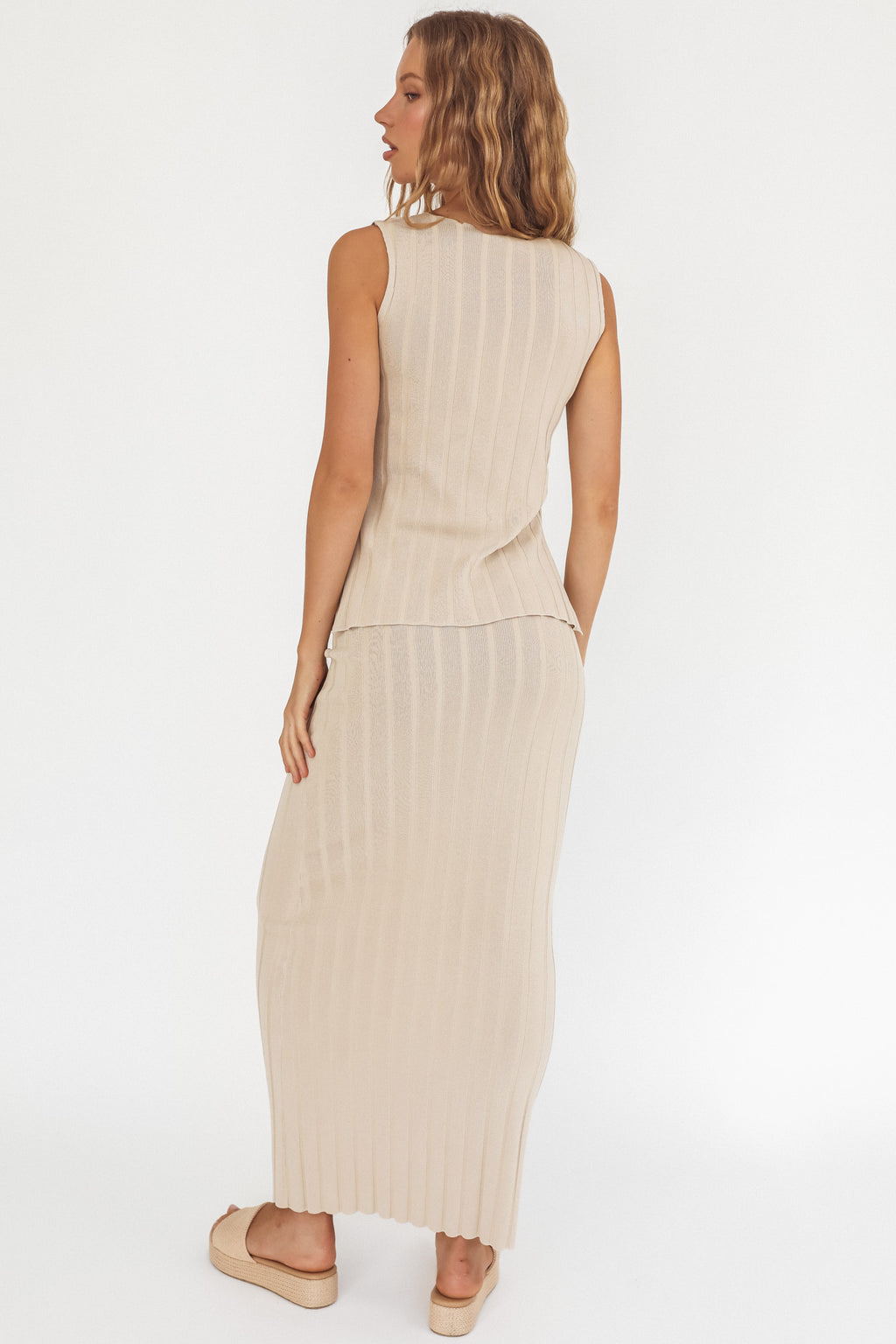 Kimora Ribbed Knit Maxi Skirt Sand by Selfie Leslie Australia