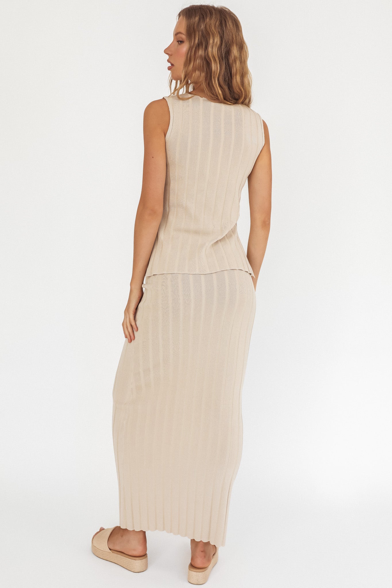 Kimora Ribbed Knit Maxi Skirt Sand by Selfie Leslie Australia