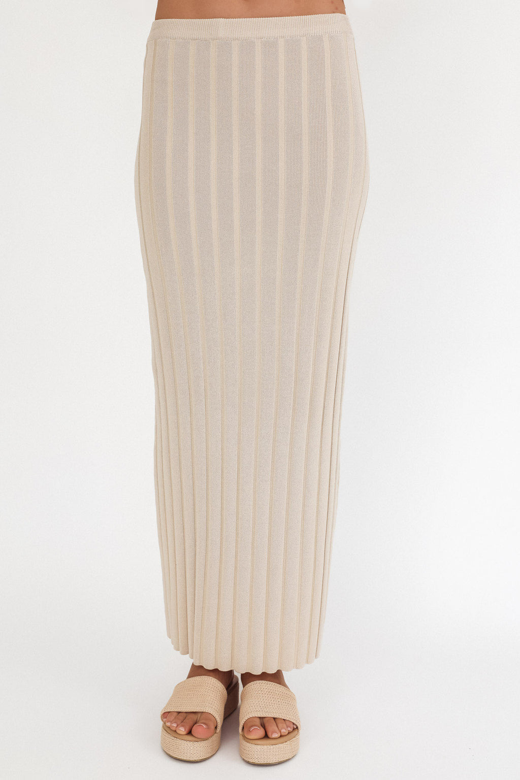 Kimora Ribbed Knit Maxi Skirt Sand by Selfie Leslie Australia