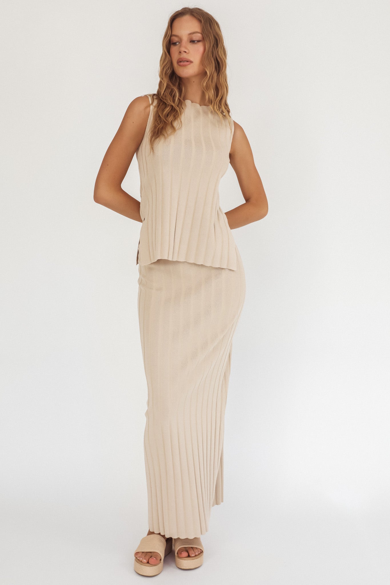 Kimora Sleeveless Knit Top Sand by Selfie Leslie Australia