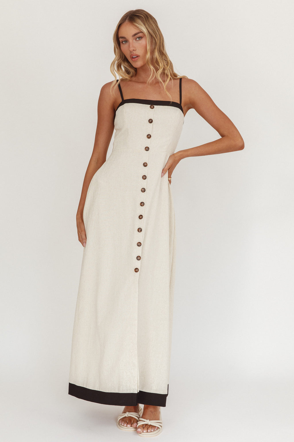 Sailing Away Button Front Maxi Dress Oat by Selfie Leslie Australia