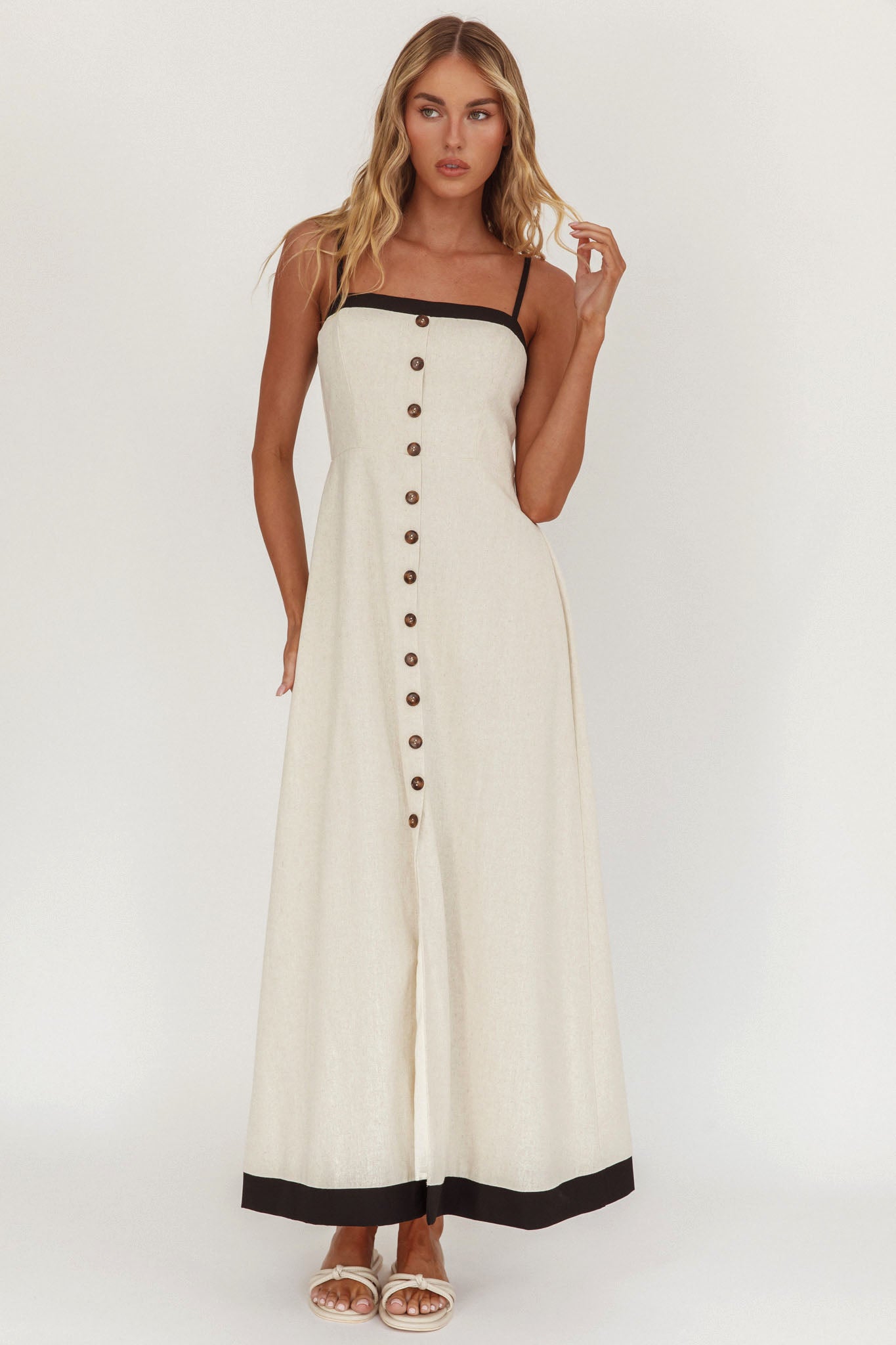 Sailing Away Button Front Maxi Dress Oat by Selfie Leslie Australia