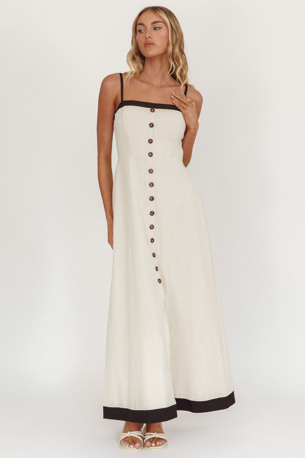 Sailing Away Button Front Maxi Dress Oat by Selfie Leslie Australia