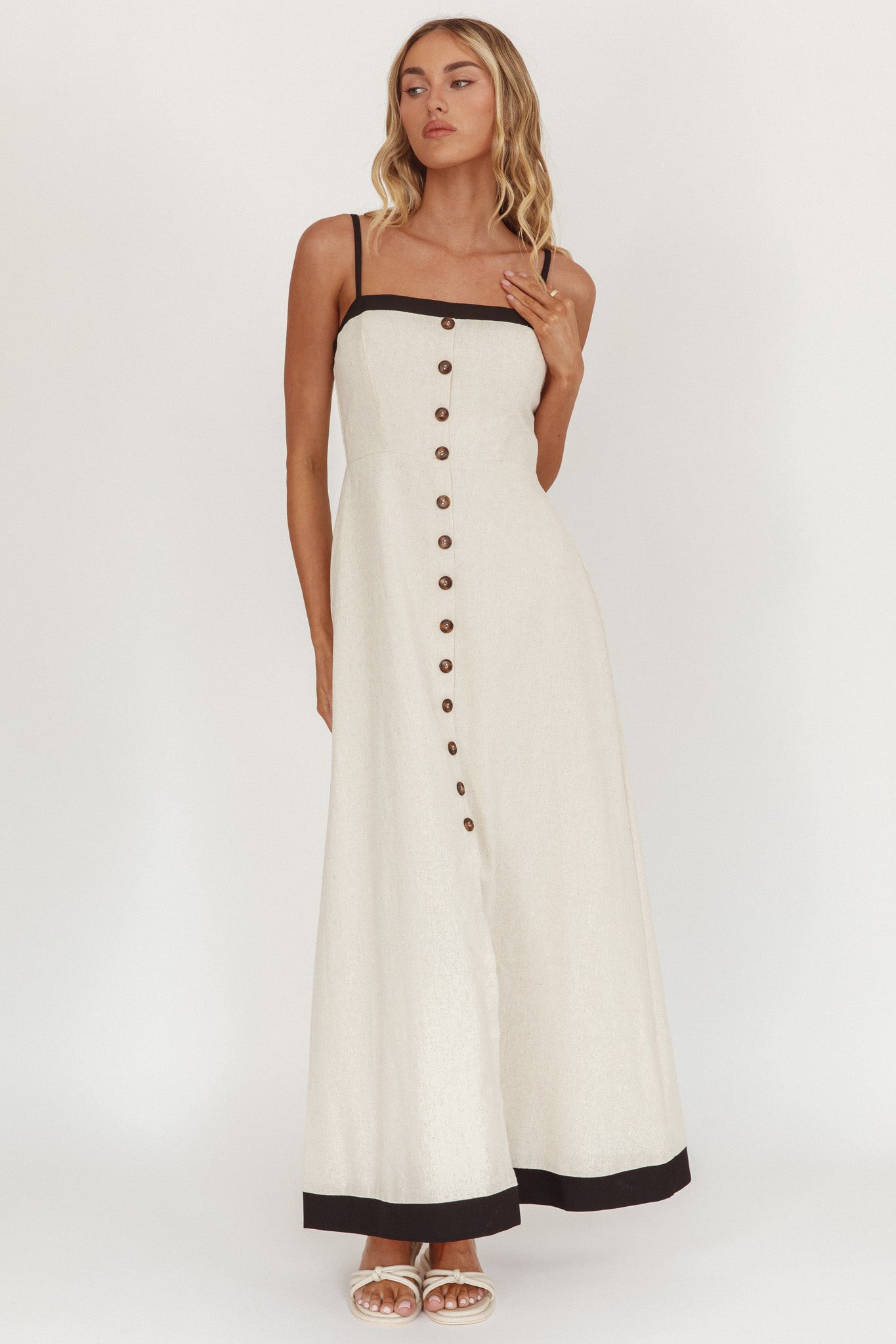 Sailing Away Button Front Maxi Dress Oat by Selfie Leslie Australia