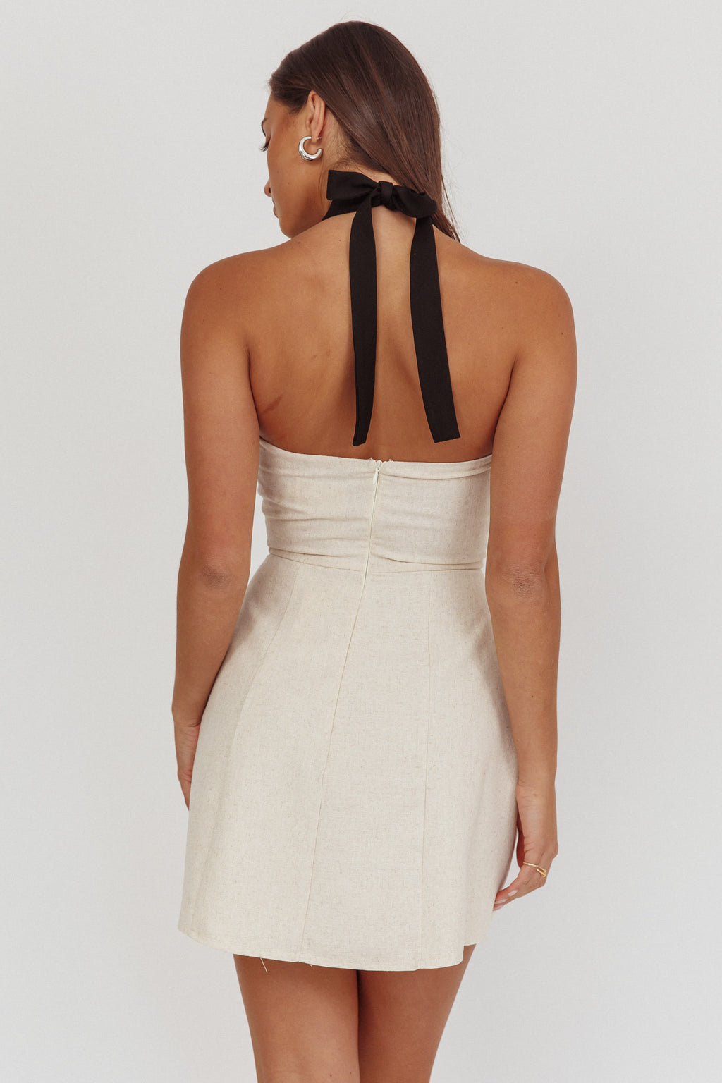Lady Bow Halterneck Mini Dress Oat by Selfie Leslie Australia